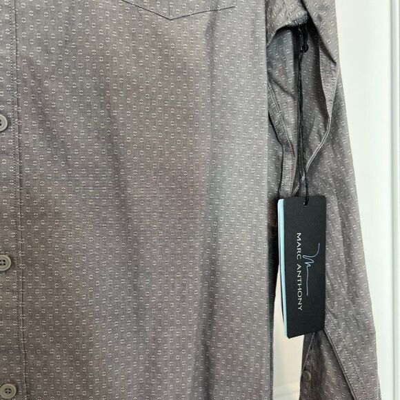 NWT Marc Anthony Gray 100% Cotton Textured Fabric Slim-Fit Button-Down Shirt, XL - Picture 3 of 6
